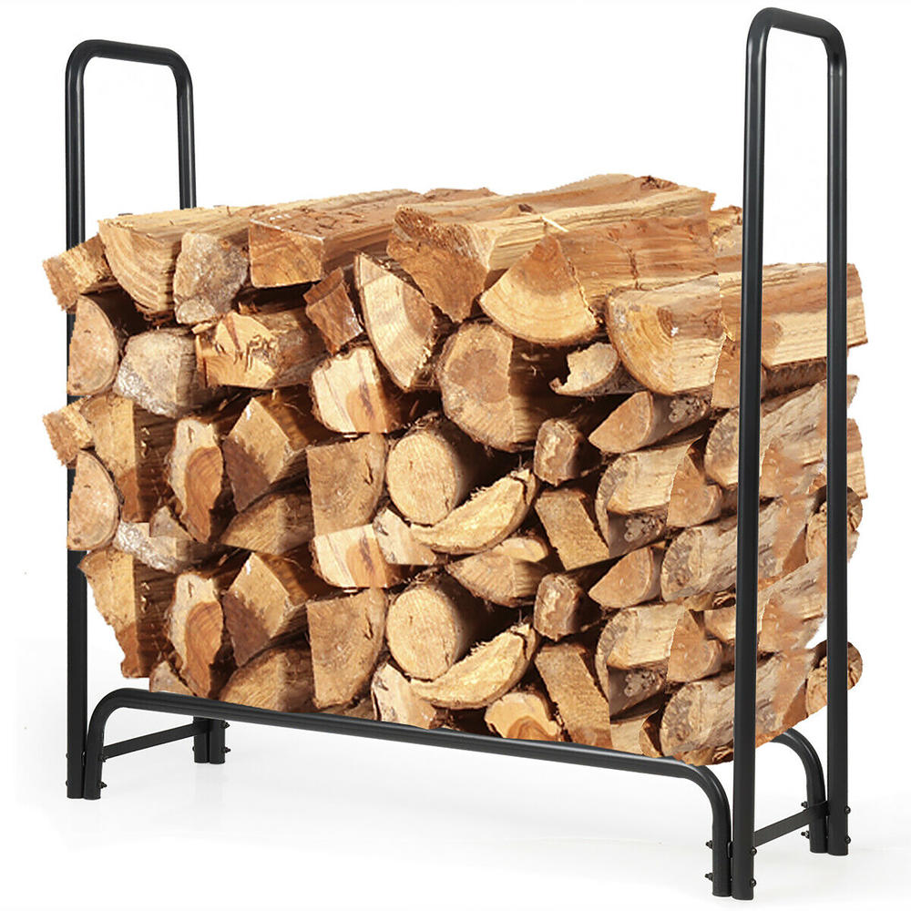 Costway 4 Feet Outdoor Steel Firewood Storage Rack Wood Storage Holder for Fireplace Black