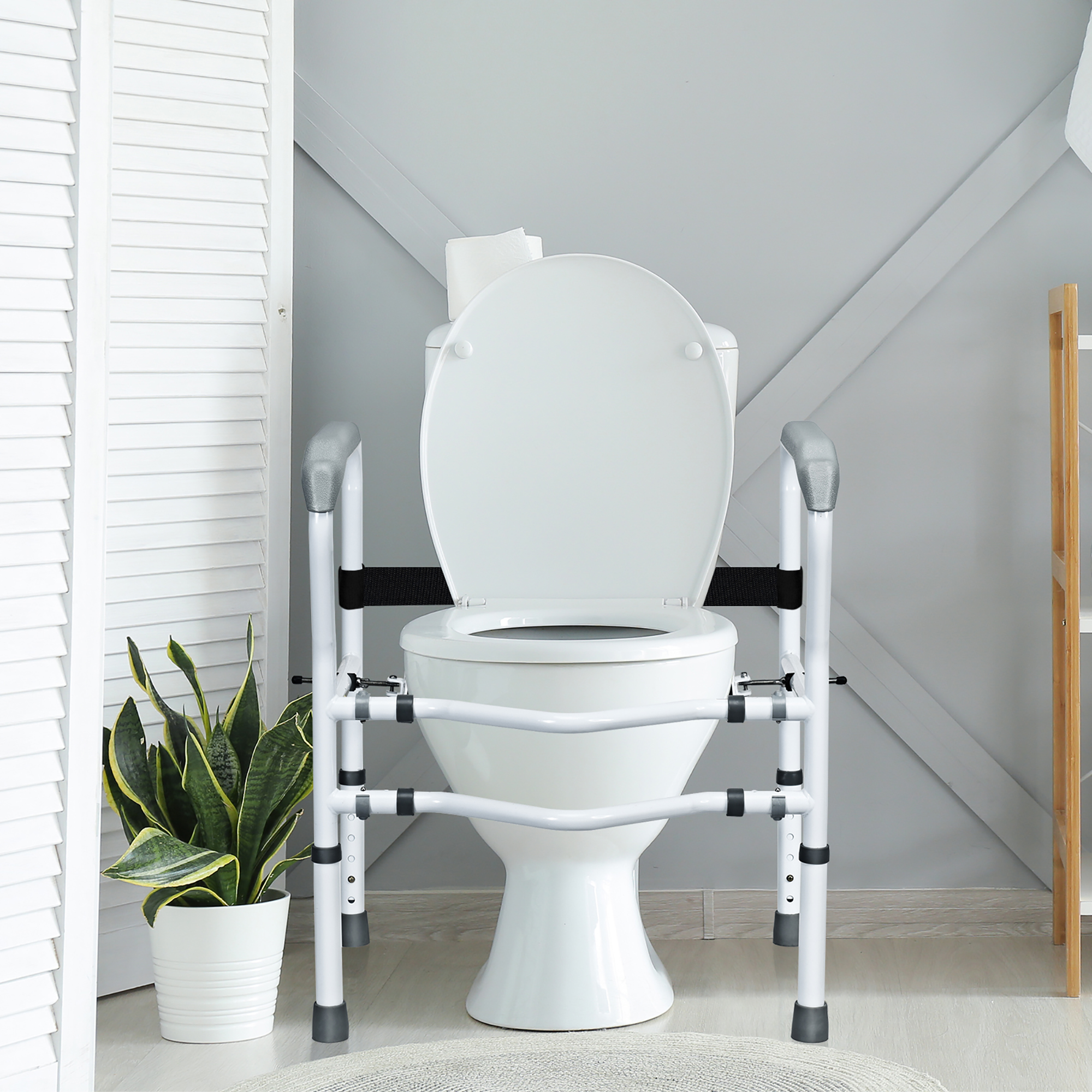 Costway Toilet Safety Frame Stand Alone Toilet Safety Rail with Adjustable Height & Width