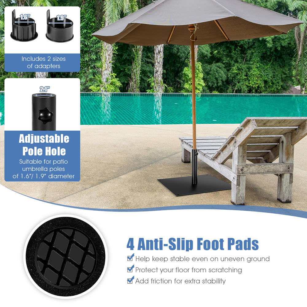 Costway 25'' Square Patio Umbrella Base Weighted 42 LBS Outdoor Market Stand Footpads