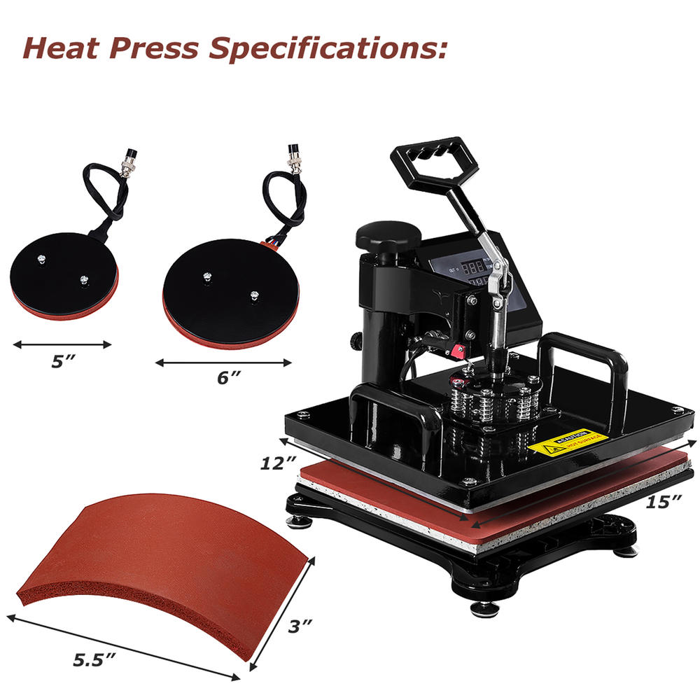 Costway 6 in 1 Heat Press Machine Digital Transfer Sublimation T-Shirt Mug Hat Plate Cap