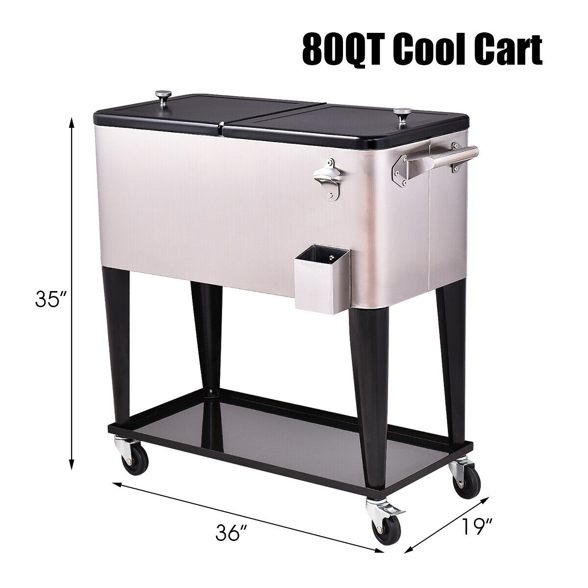 Costway Patio Cooler Rolling Outdoor Stainless Steel Ice Beverage Chest Pool 80 Quart