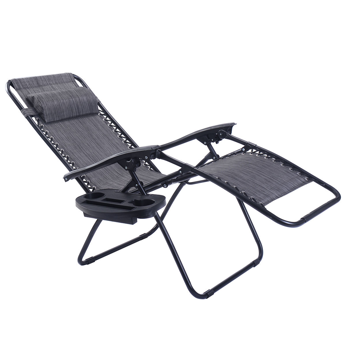 Costway 2PC Folding Zero Gravity Reclining Lounge Chairs Beach Patio W/Utility Tray