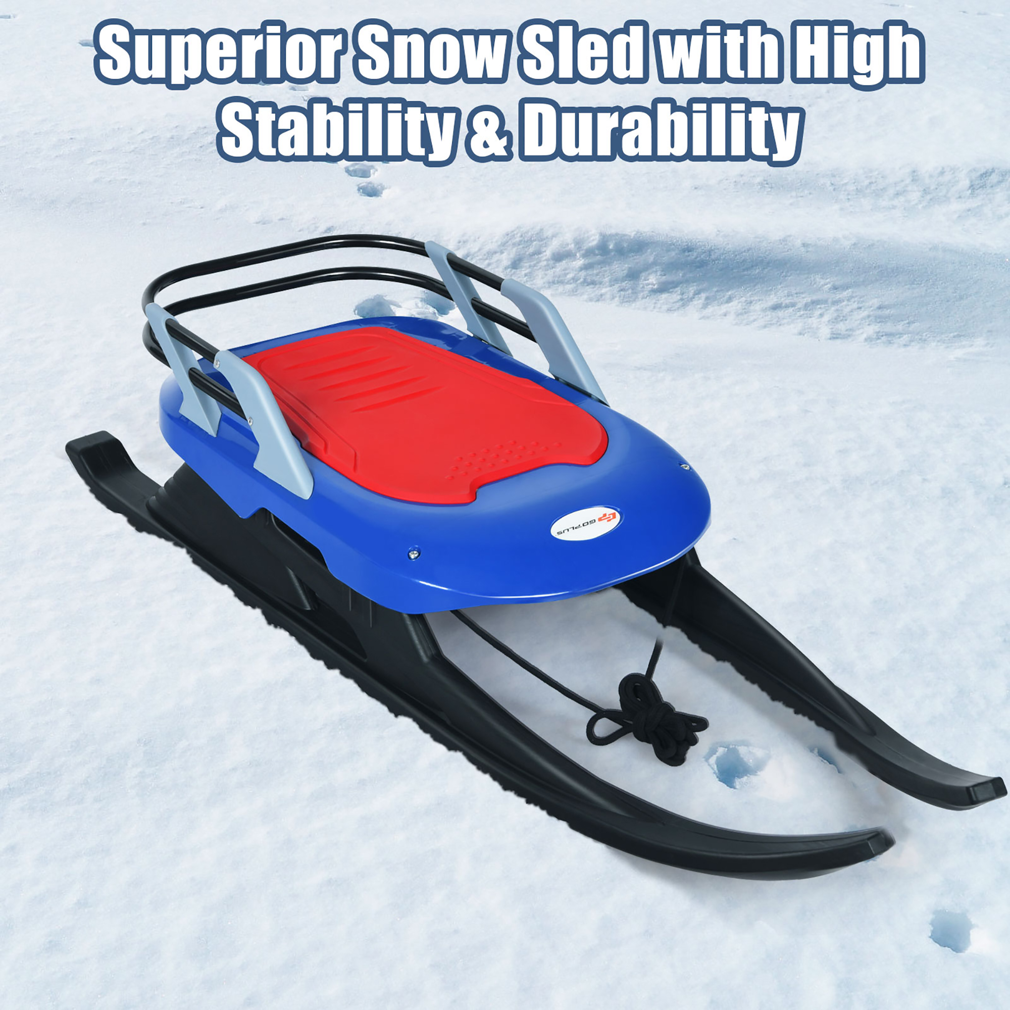 Costway Folding Kids Metal Snow Sled Frost-Resistant Pull Rope Snow Slider Leather Seat