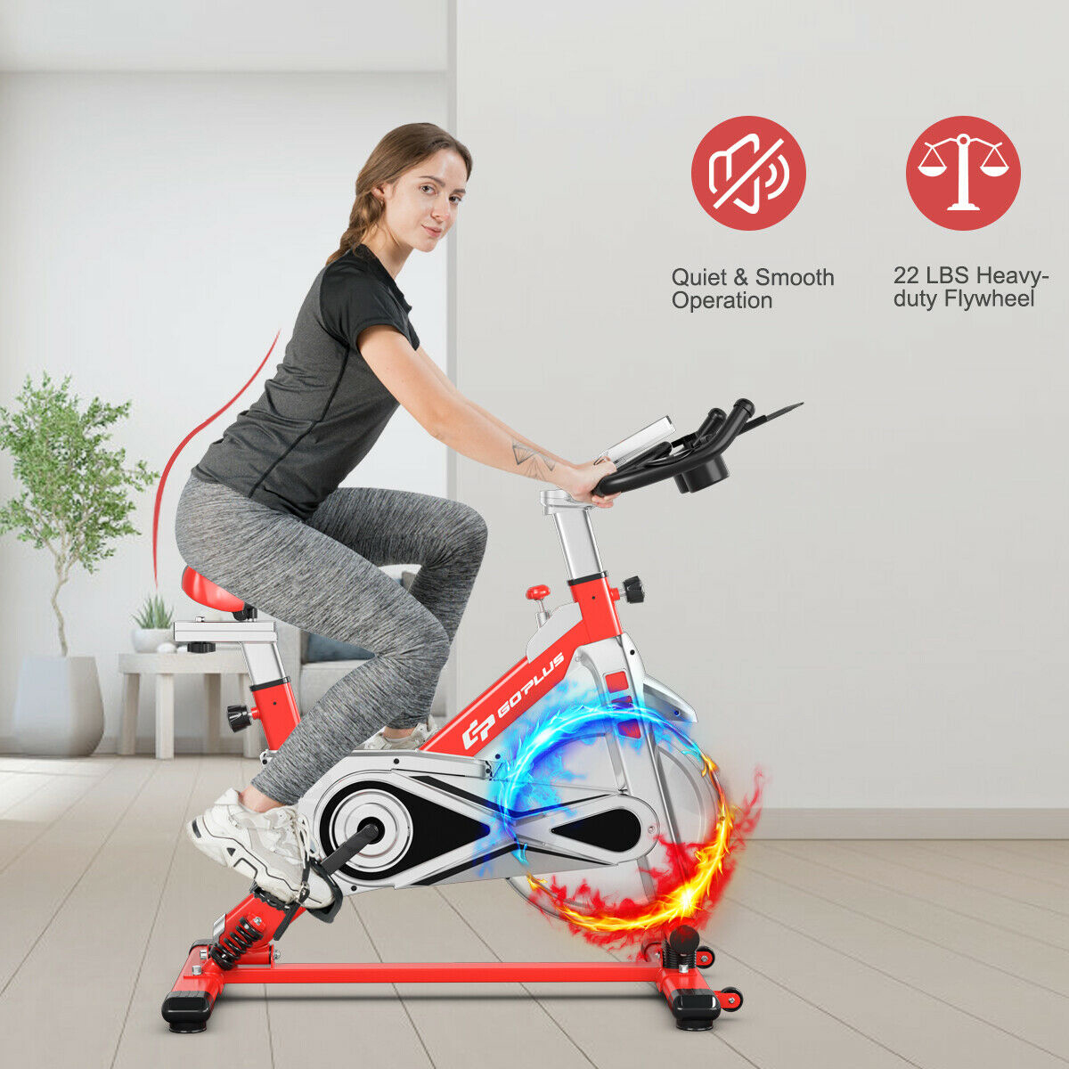 Costway Goplus Indoor Stationary Exercise Cycle Bike Bicycle Workout w/ Large Holder Red