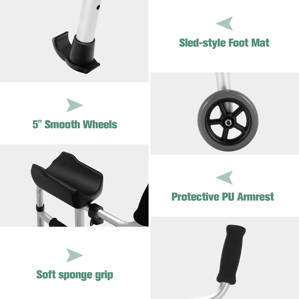 Costway Foldable Aluminum Alloy Walker Wheel Walking Frame with Seat & Armrest Pad