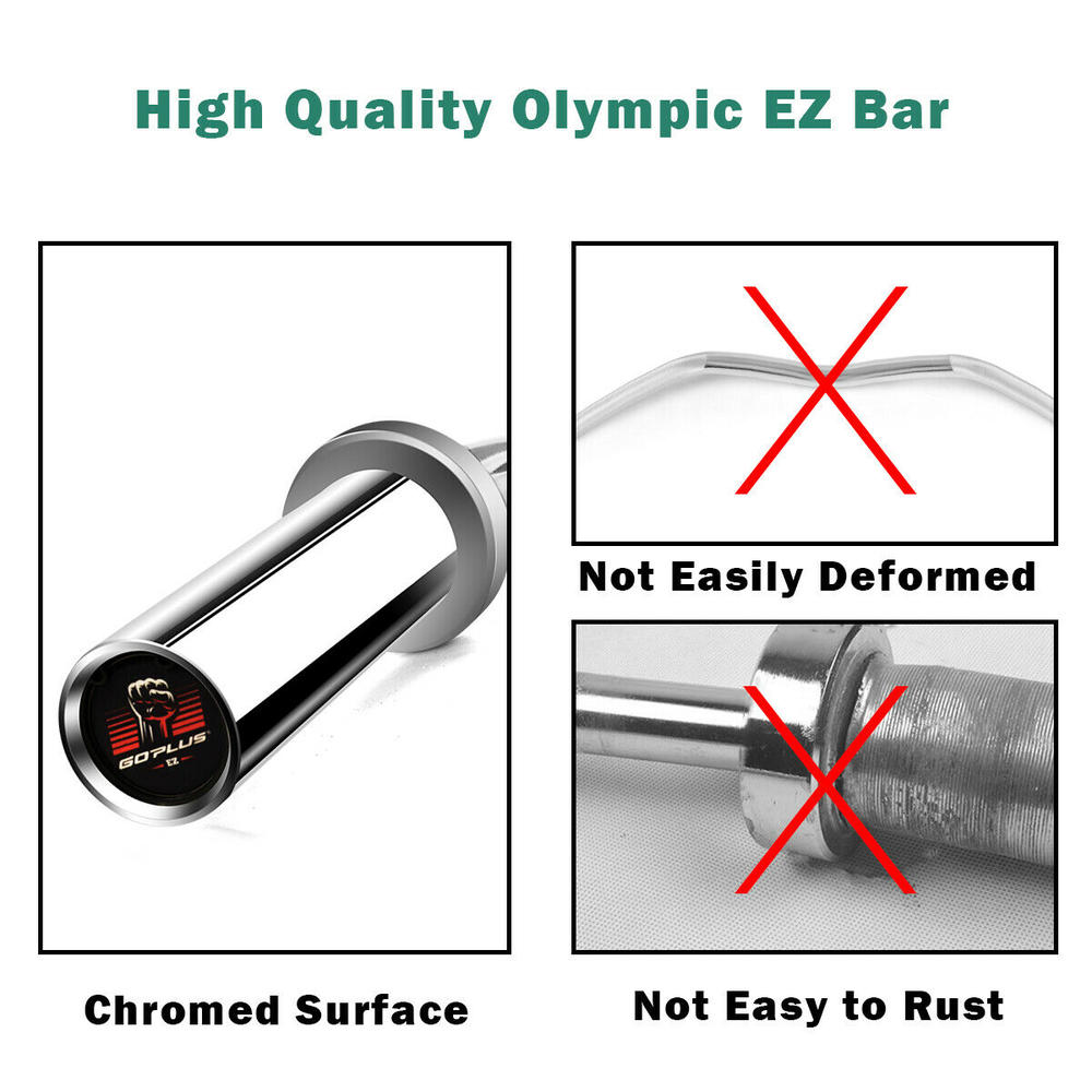 Costway 48''Chrome Steel Olympic EZ Curl Bar 28mm Grip Home Gym Fitness Equipment Silver