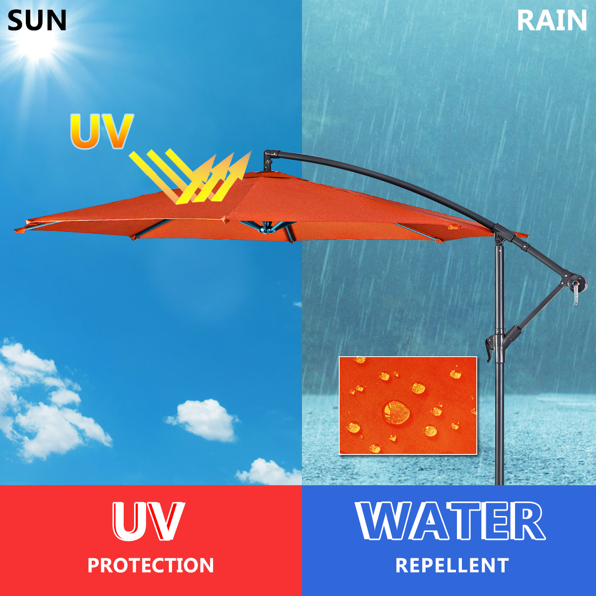Costway 10 Ft Hanging Umbrella Patio Sun Shade Offset Outdoor Market Cross Base Orange