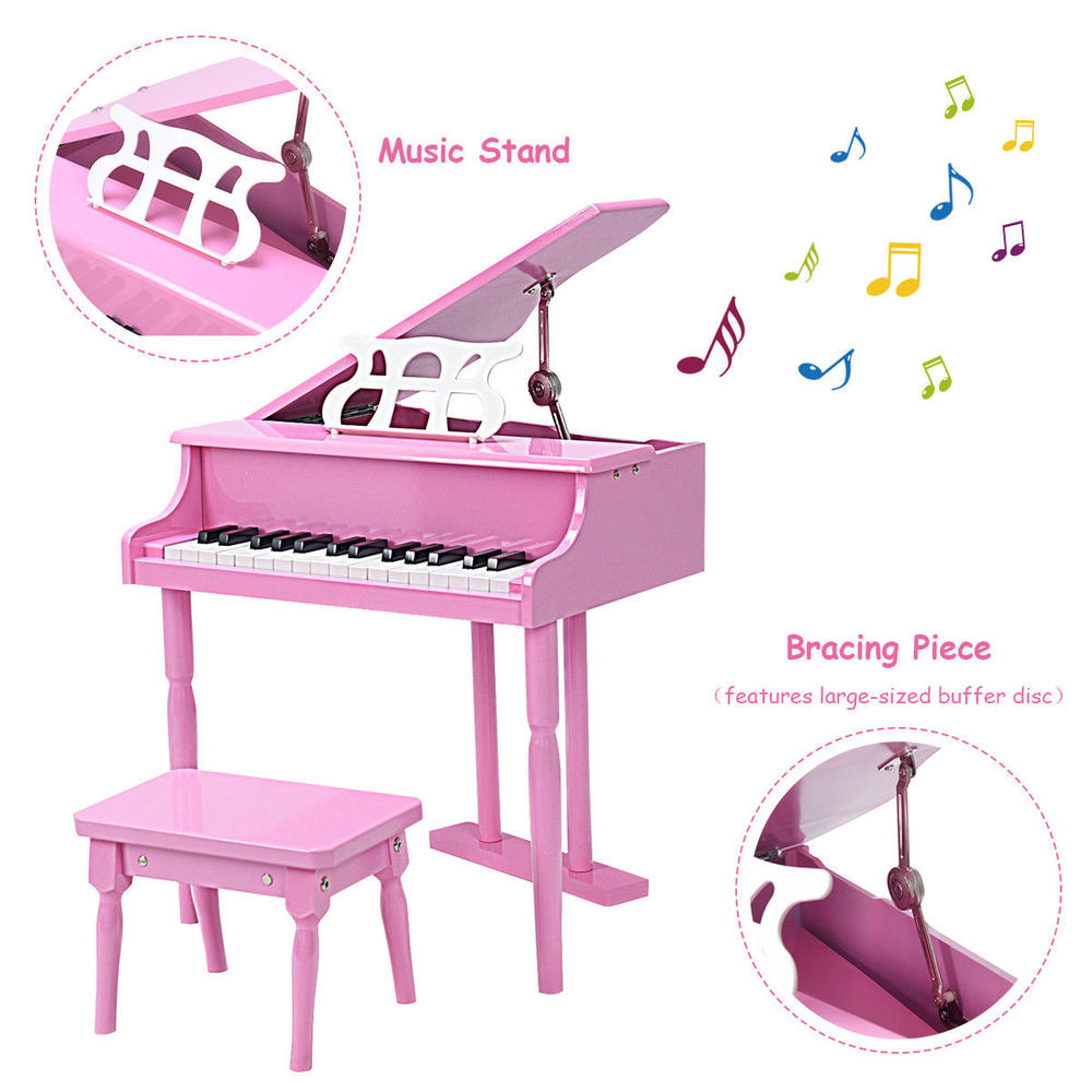 Costway Children 30 Key Toy Grand Baby Piano with Kids Bench Wood Pink