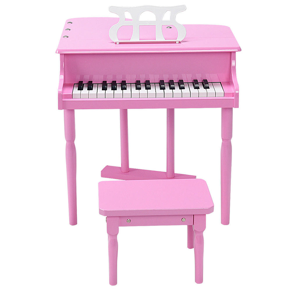 Costway Children 30 Key Toy Grand Baby Piano with Kids Bench Wood Pink