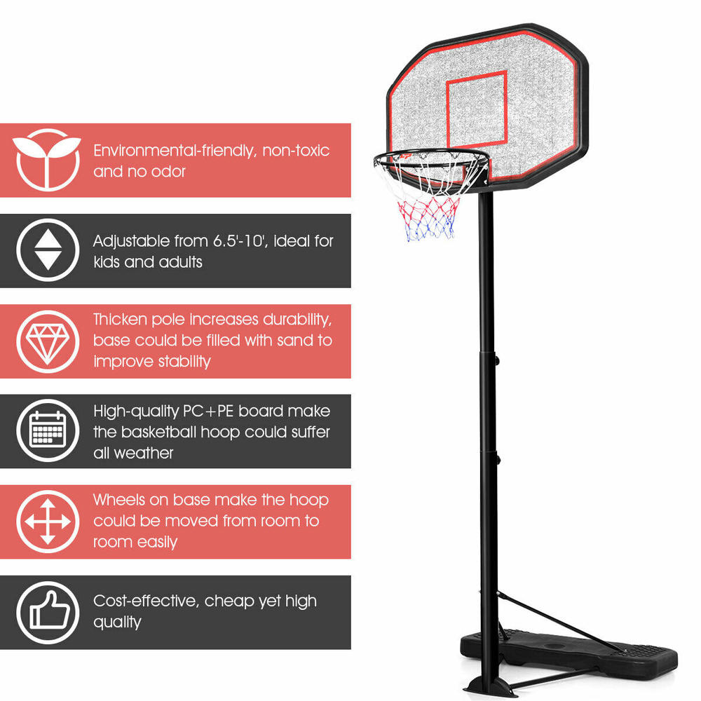 Costway 10ft 43'' Backboard In/outdoor Adjustable Height Basketball Hoop System