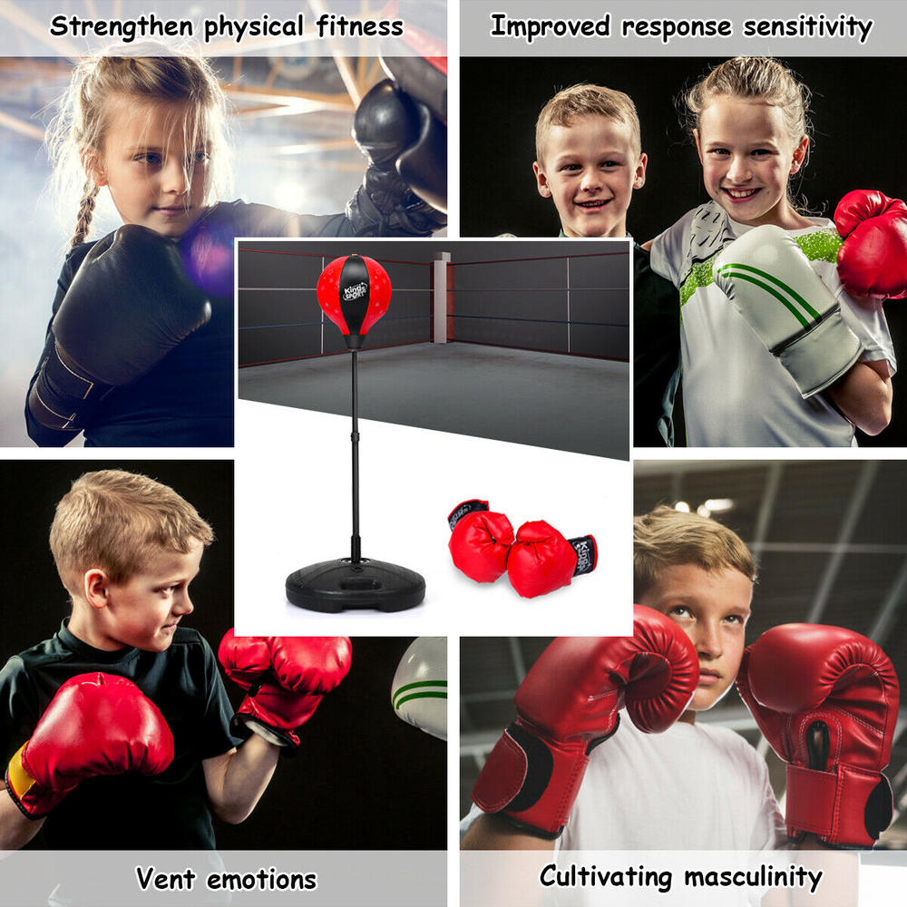 Costway Kids Punching Bag Toy Set Adjustable Stand Boxing Glove Speed Ball with Pump