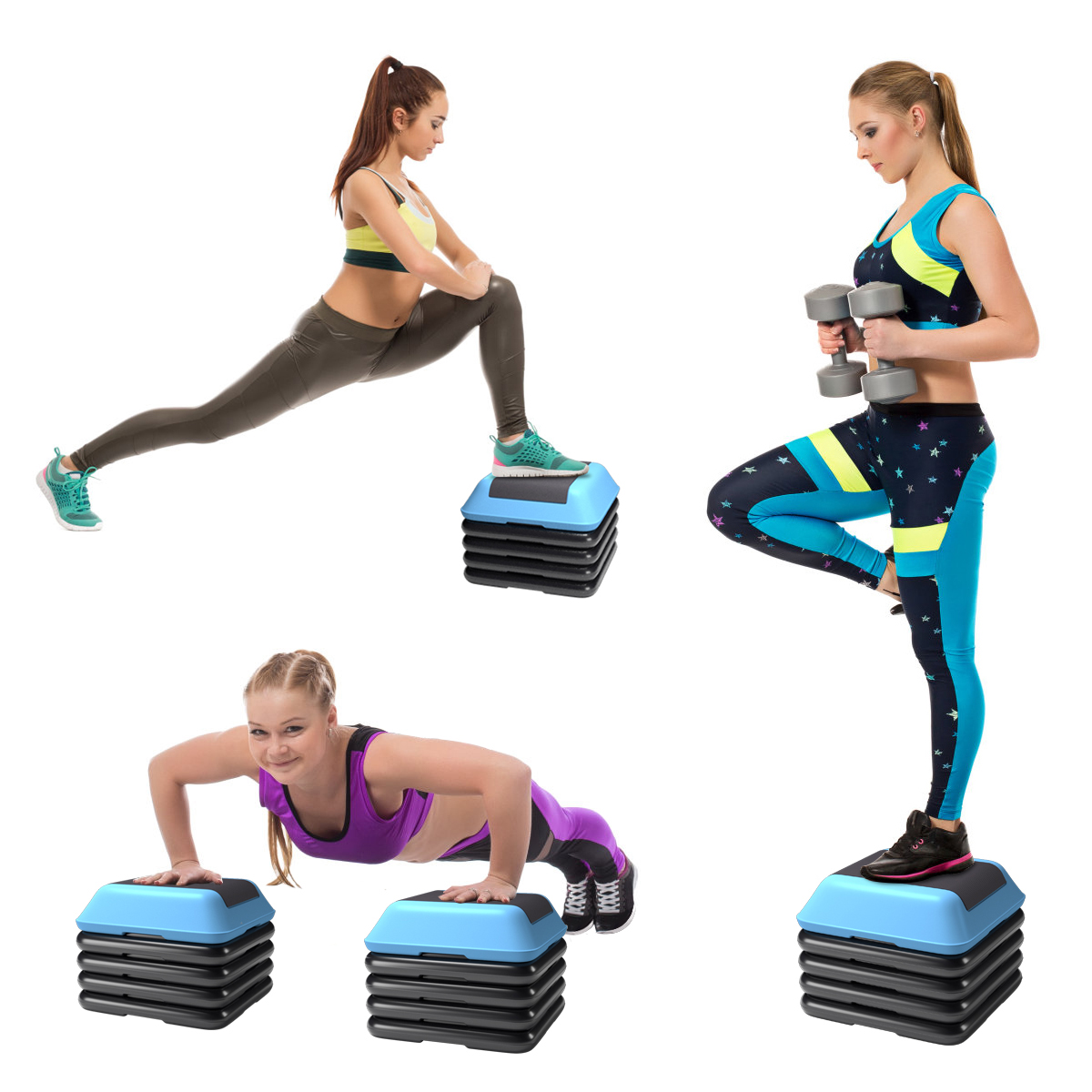 Costway 16''Aerobic Step System 4 Risers Fitness Exercise Stepper Platform Cardio Workout