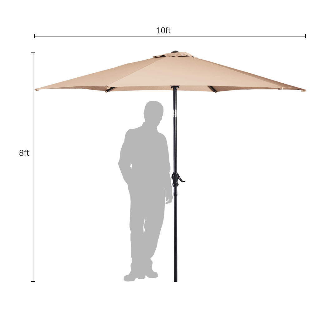 Costway 10FT Patio Umbrella 6 Ribs Market Steel Tilt W/Crank Outdoor Garden Beige