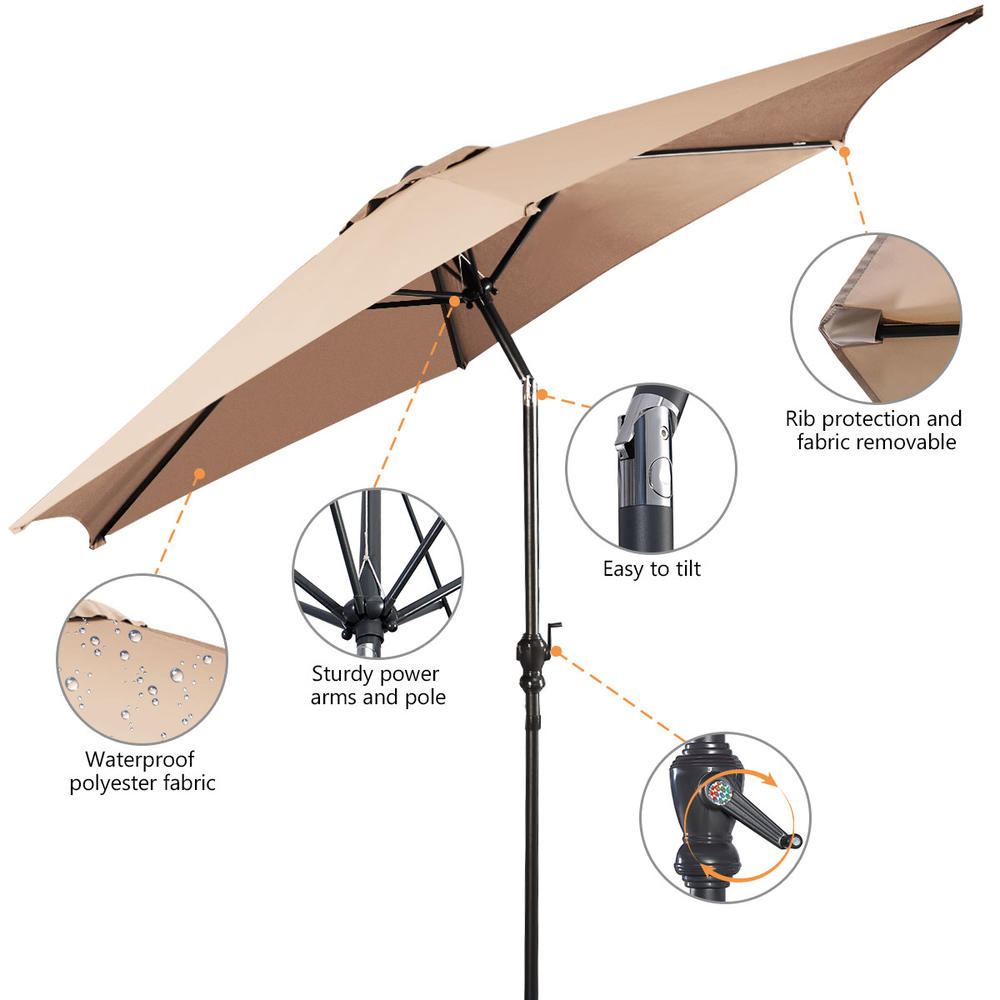 Costway 10FT Patio Umbrella 6 Ribs Market Steel Tilt W/Crank Outdoor Garden Beige