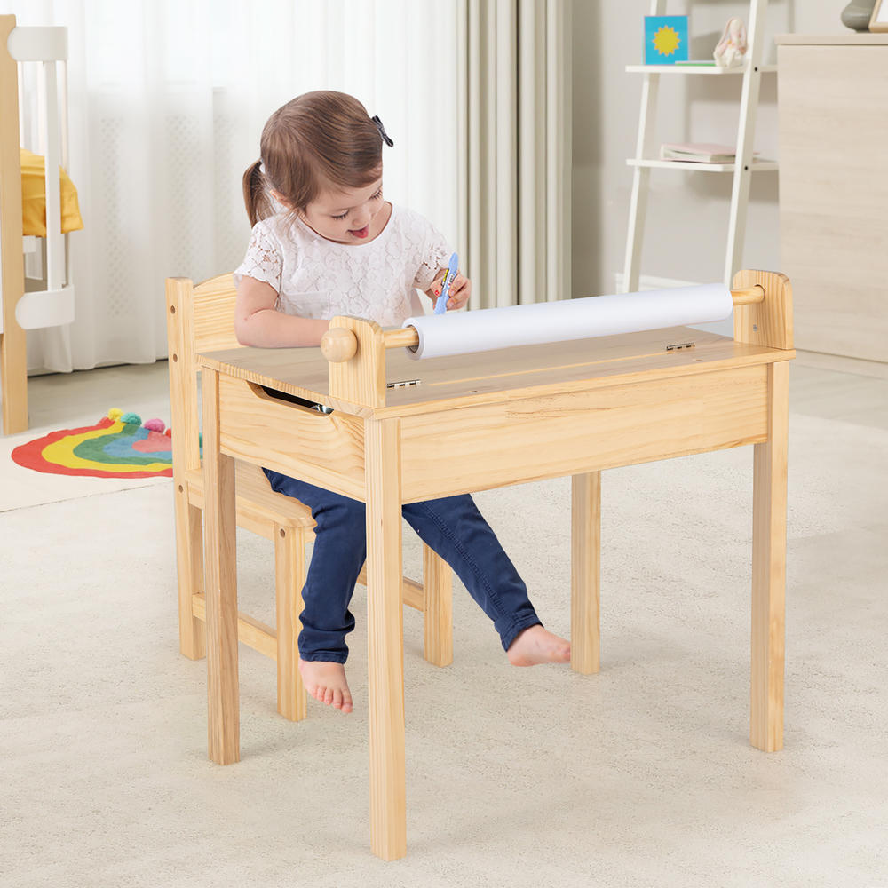 Costway Toddler Multi Activity Table with Chair Kids Art & Crafts Table with Paper Roll Holder
