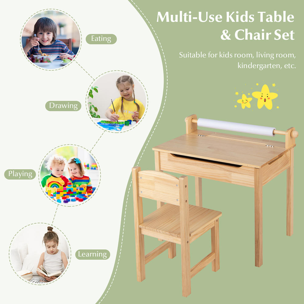 Costway Toddler Multi Activity Table with Chair Kids Art & Crafts Table with Paper Roll Holder