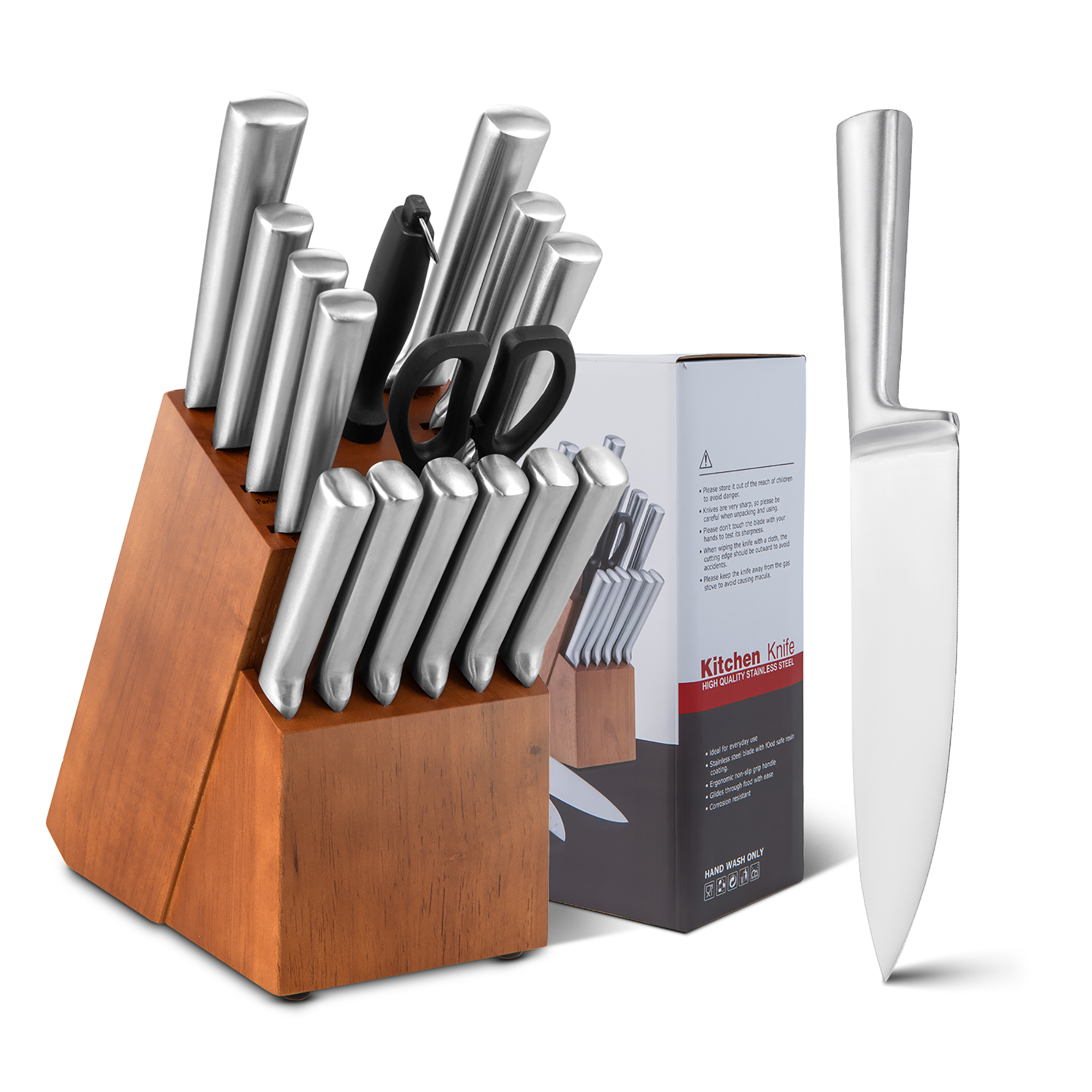 Costway 16-Piece Kitchen Knife Set Stainless Steel Knife Block Set w/ Sharpener