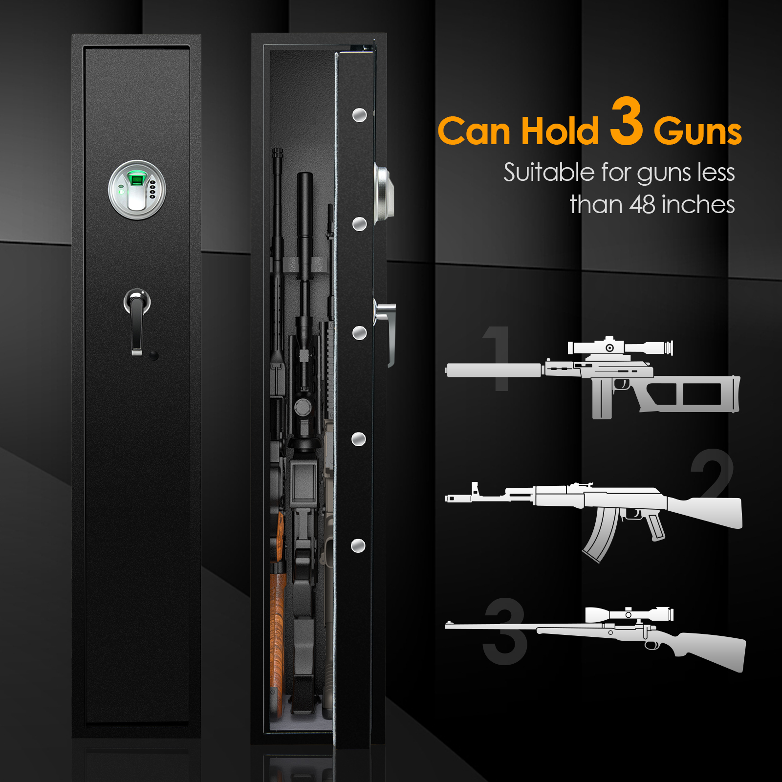 Costway Rifle Gun Safe Gun Safe for Rifle 3-Gun Safe Quick Access Shotgun Safe for Home