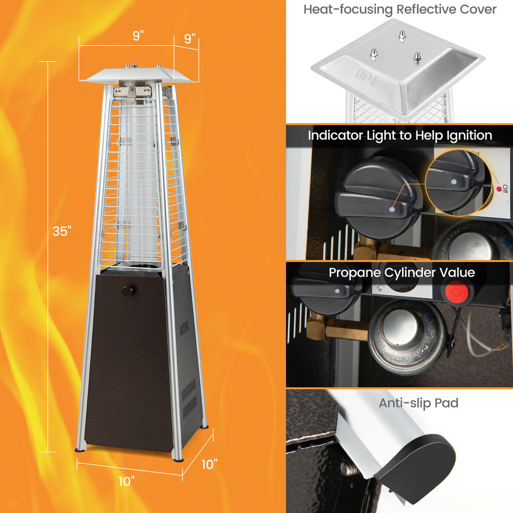 Costway 35'' Portable Tabletop Pyramid Patio Heater Steel Propane gas 9500 BTU