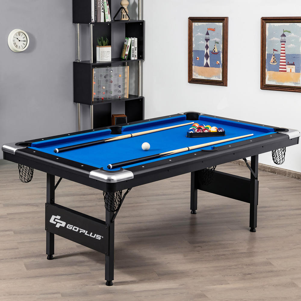 Costway Goplus 6 FT Billiard Table 76 Inch Foldable Pool Table Perfect for Kids and Adults Blue