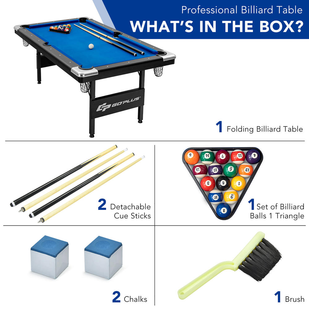 Costway Goplus 6 FT Billiard Table 76 Inch Foldable Pool Table Perfect for Kids and Adults Blue