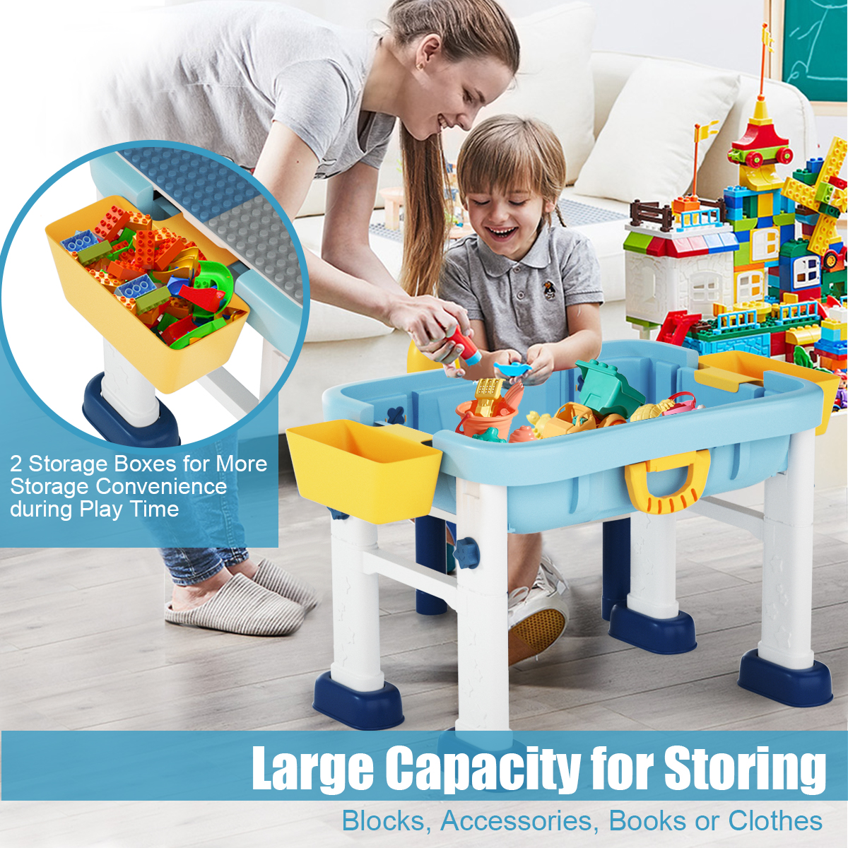 Costway 6 in 1 Kids Activity Table Set w/ Chair Toddler Luggage Building Block Table