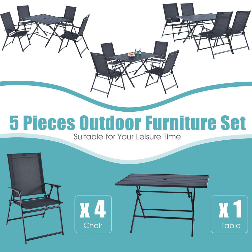 Costway 5 PCS Patio Dining Furniture Set Armchairs Folding Table No Assembly