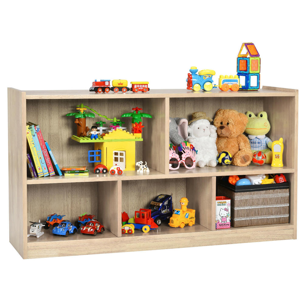 Costway Kids 5-Cube Storage Cabinet 2-Shelf Wood Bookcase Organizer Natural