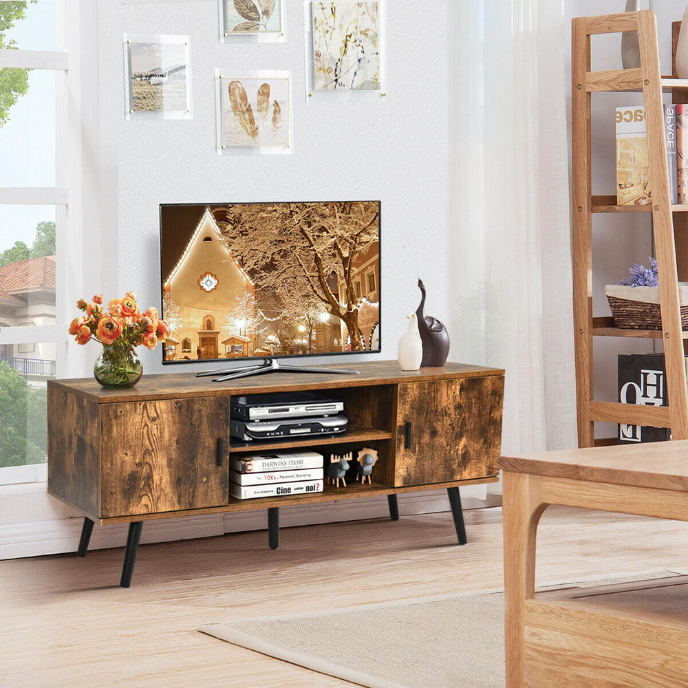 Costway Industrial TV Stand Entertainment Center for TV's Up to 55" w/ Storage Cabinets