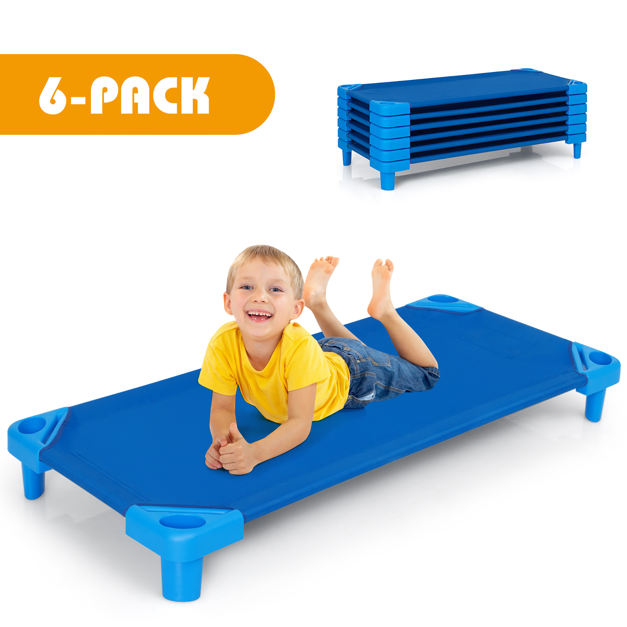 Costway Pack of 6 Kids Stackable Naptime Cot 52'' L x 23'' W Daycare Rest Mat