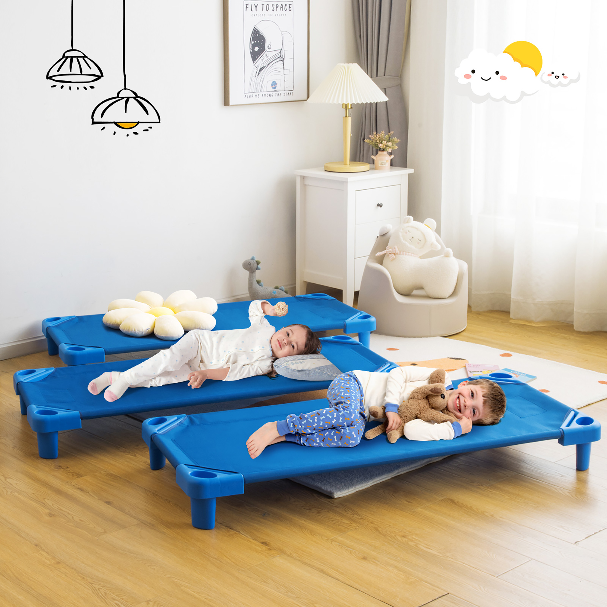 Costway Pack of 6 Kids Stackable Naptime Cot 52'' L x 23'' W Daycare Rest Mat