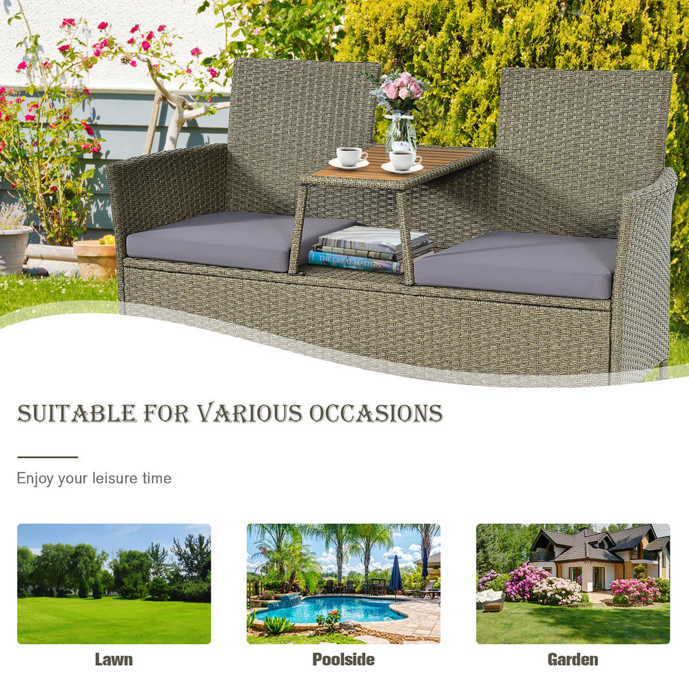 Costway 2-Person Patio Rattan Conversation Furniture Set Loveseat Coffee Table