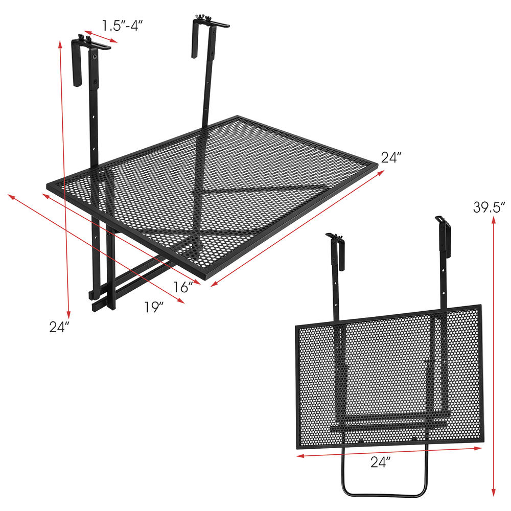 Costway Folding Hanging Table Adjustable Balcony Railing Table Patio Deck Black