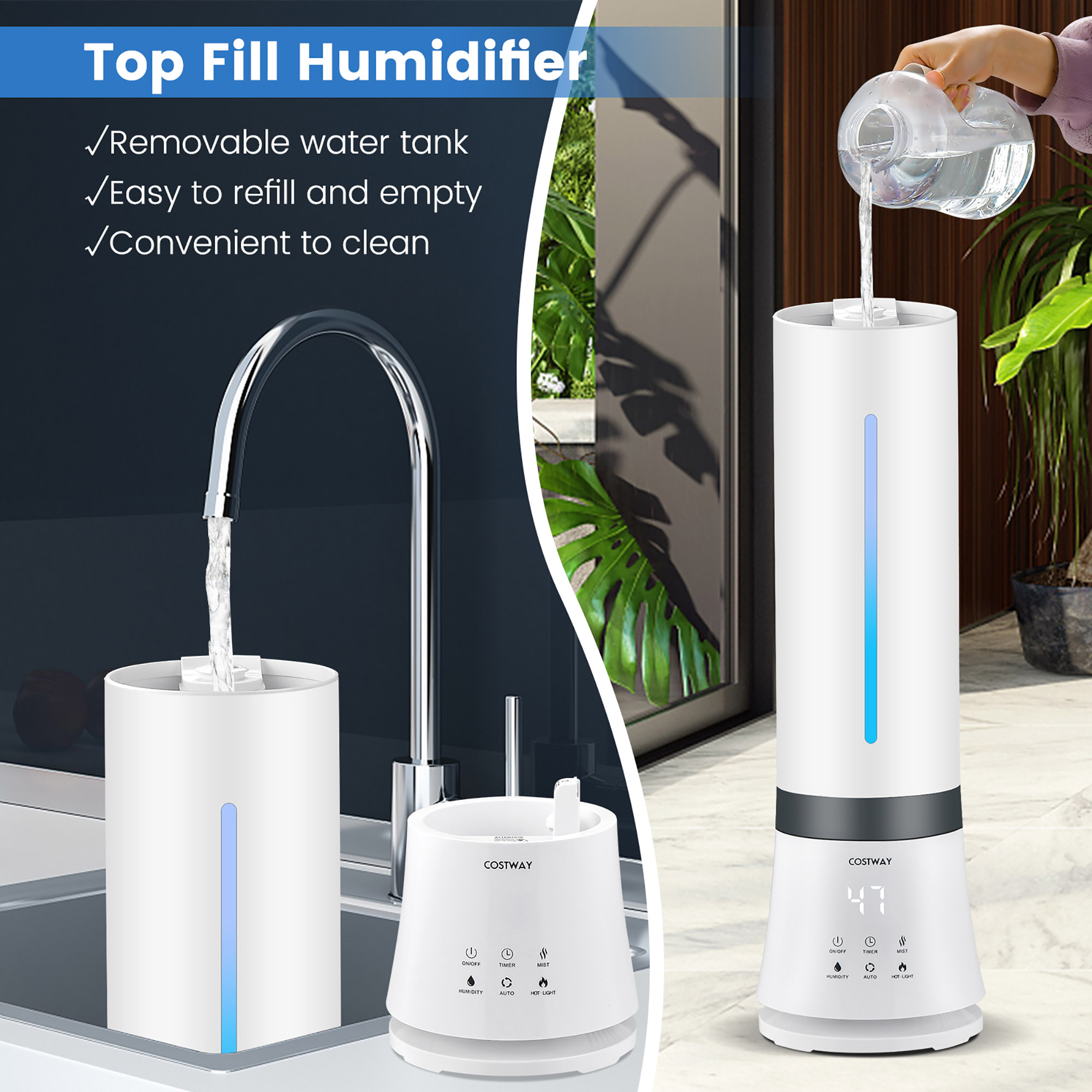 Costway Humidifier for Large Room 9L Warm & Cool Mist Top Fill Ultrasonic Air Vaporizer