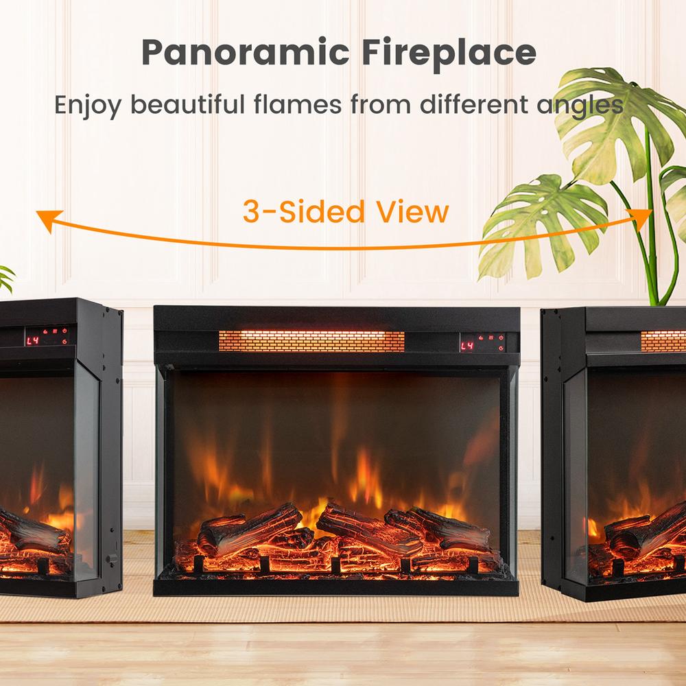 Costway 23'' 3-Sided Electric Fireplace Insert Heater 1500W with Thermostat & Remote Control