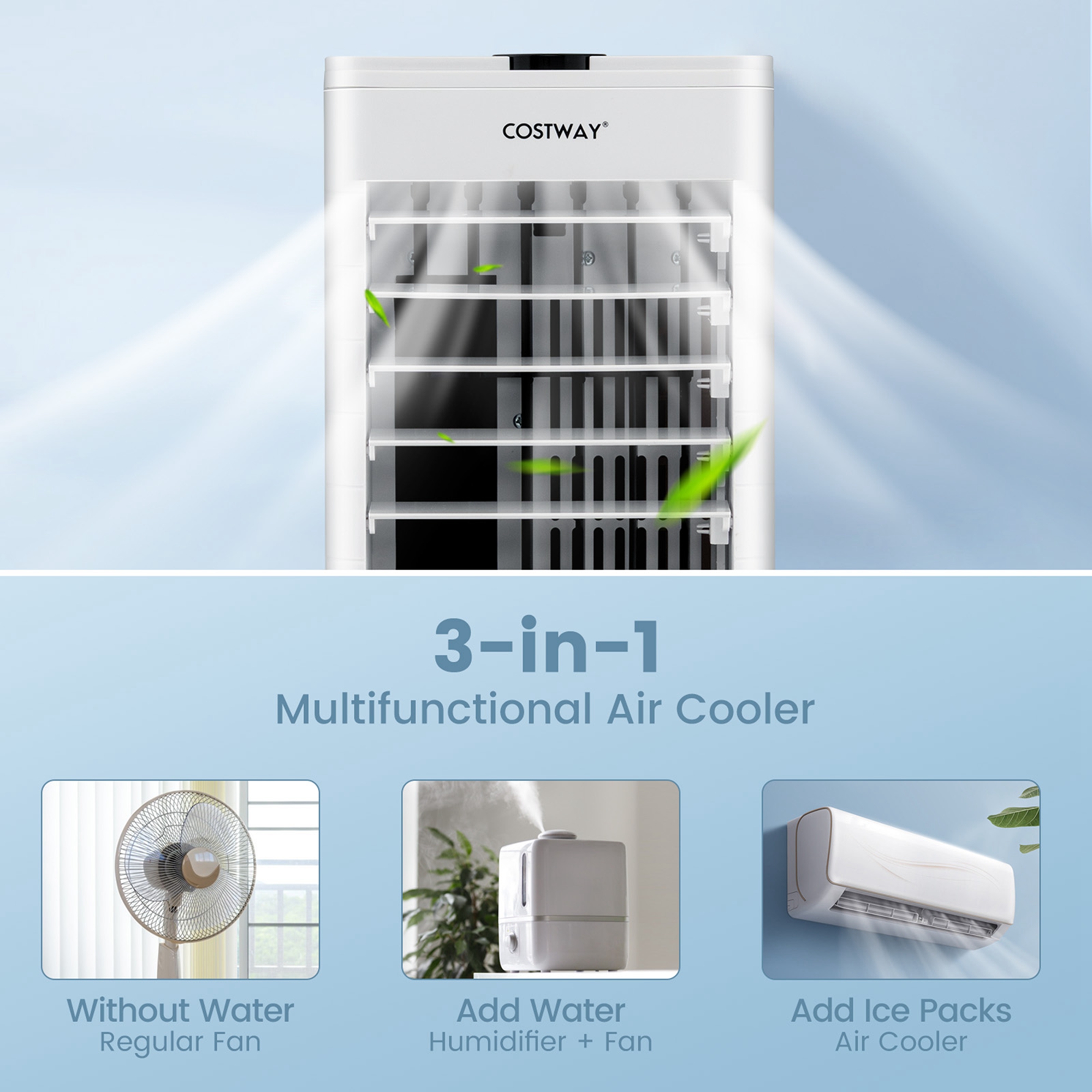 Costway Evaporative Air Cooler Fan Portable Oscillating Swamp with 3 Speeds Modes Remote