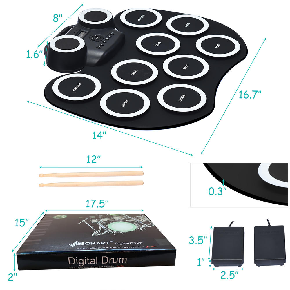 Costway Electronic Roll Up Drum Set 9 Pads MIDI Drum w/ Speaker Headphone & LED Lights