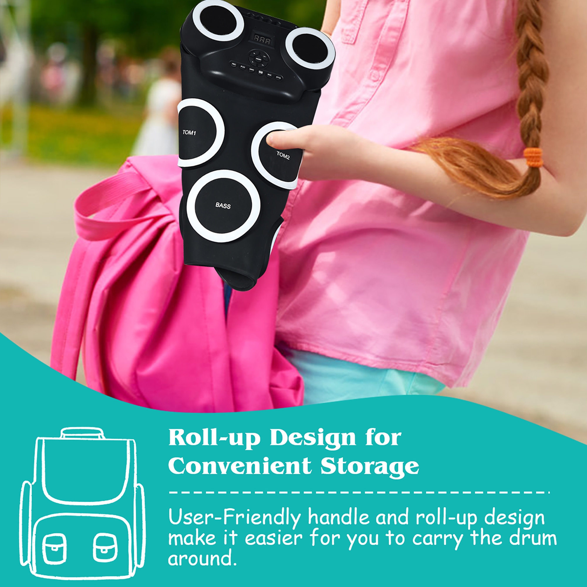 Costway Electronic Roll Up Drum Set 9 Pads MIDI Drum w/ Speaker Headphone & LED Lights