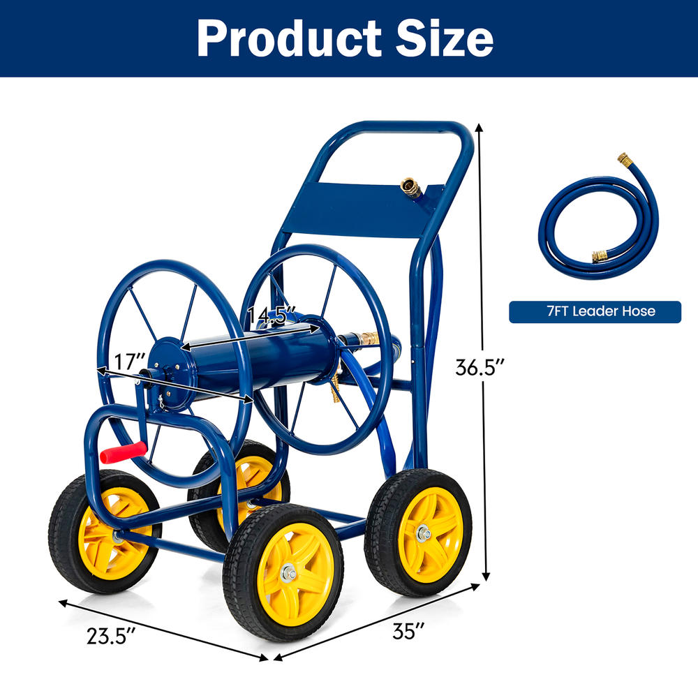 Costway Garden Hose Reel Cart Holds 330ft of 3/4"or 5/8" Hose 400ft of 1/2'' Hose Blue