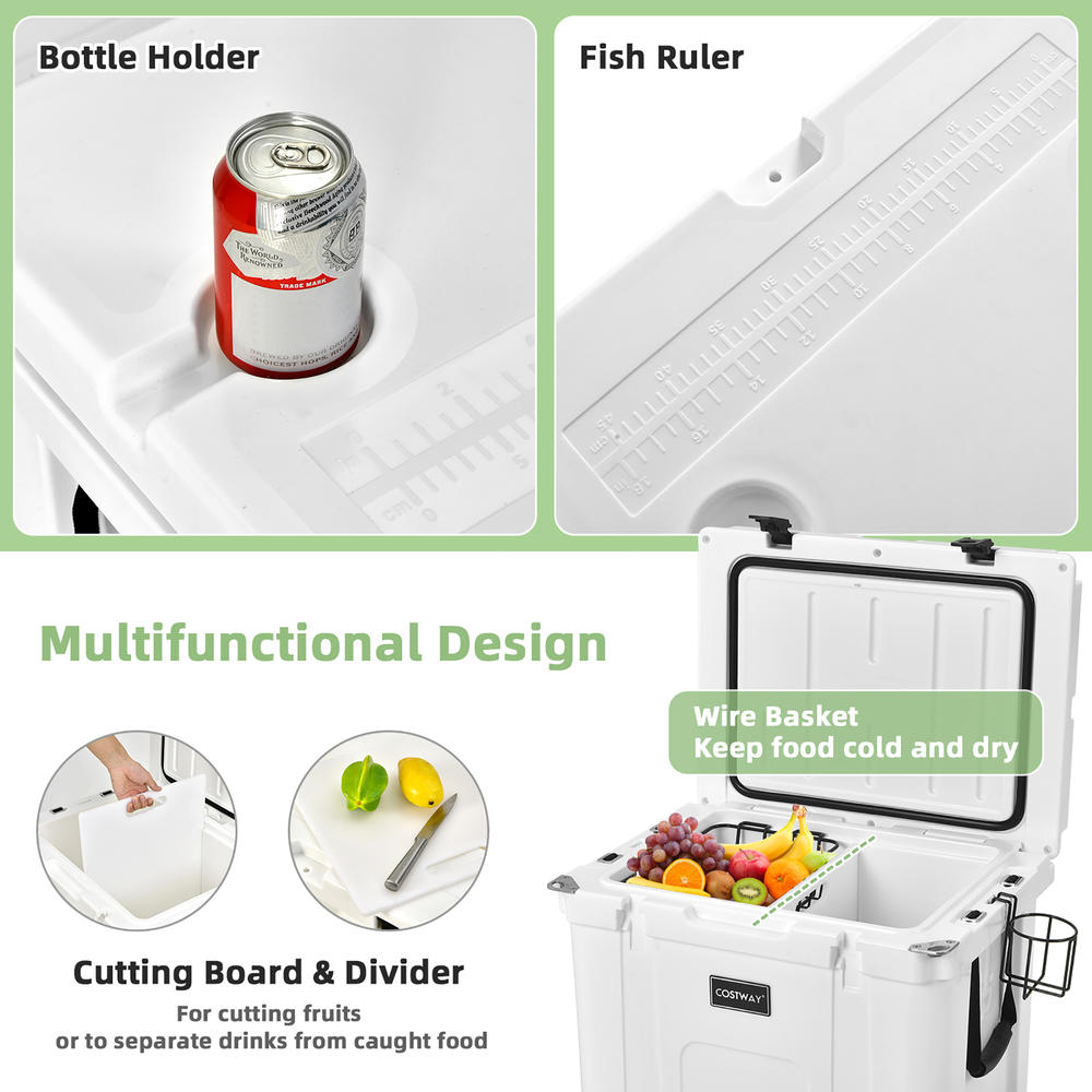 Costway 55 Quart Cooler Portable Ice Chest w/ Cutting Board Basket for Camping White