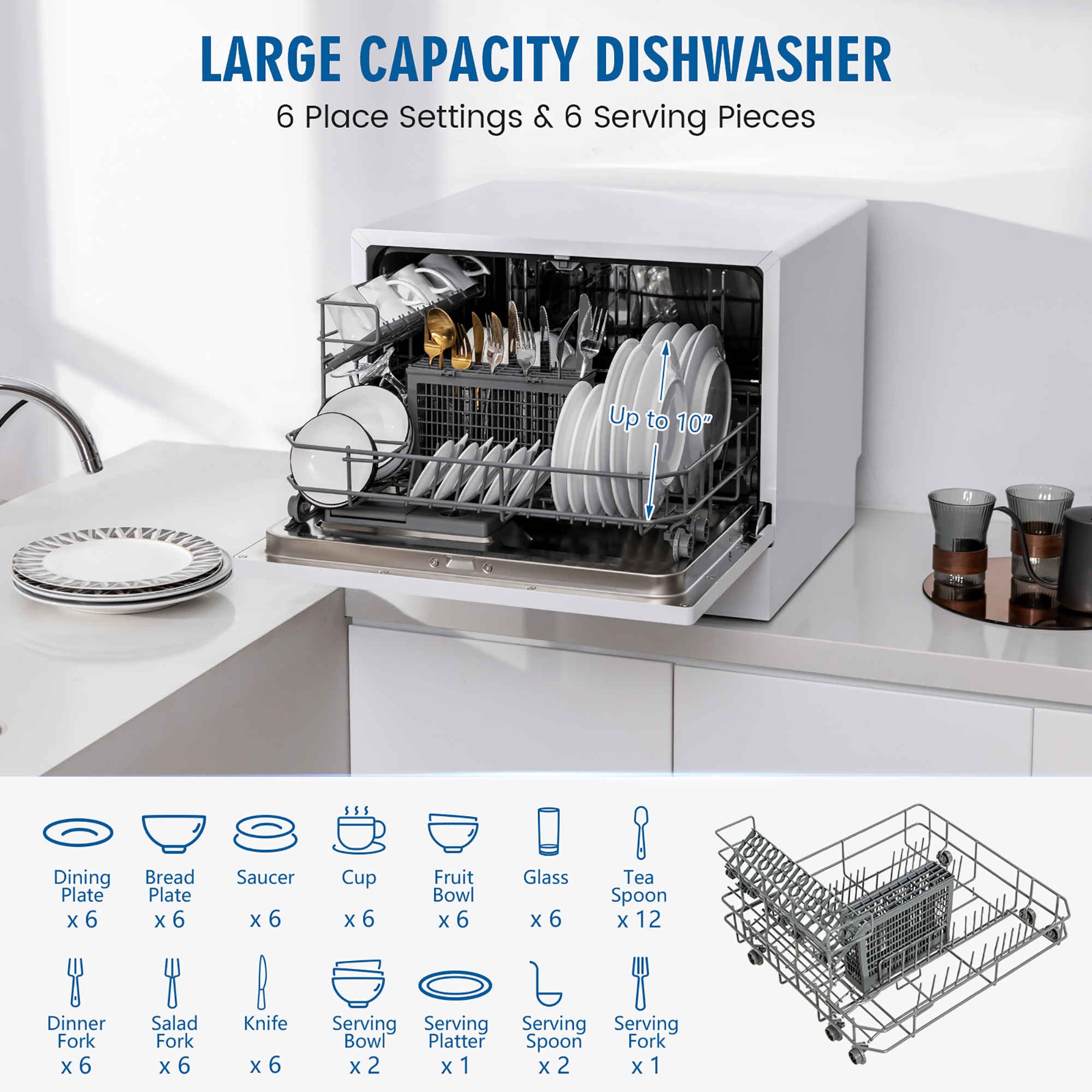 Costway Compact Countertop Dishwasher 6 Place Settings w/ 5 Washing Programs & 24H Timer