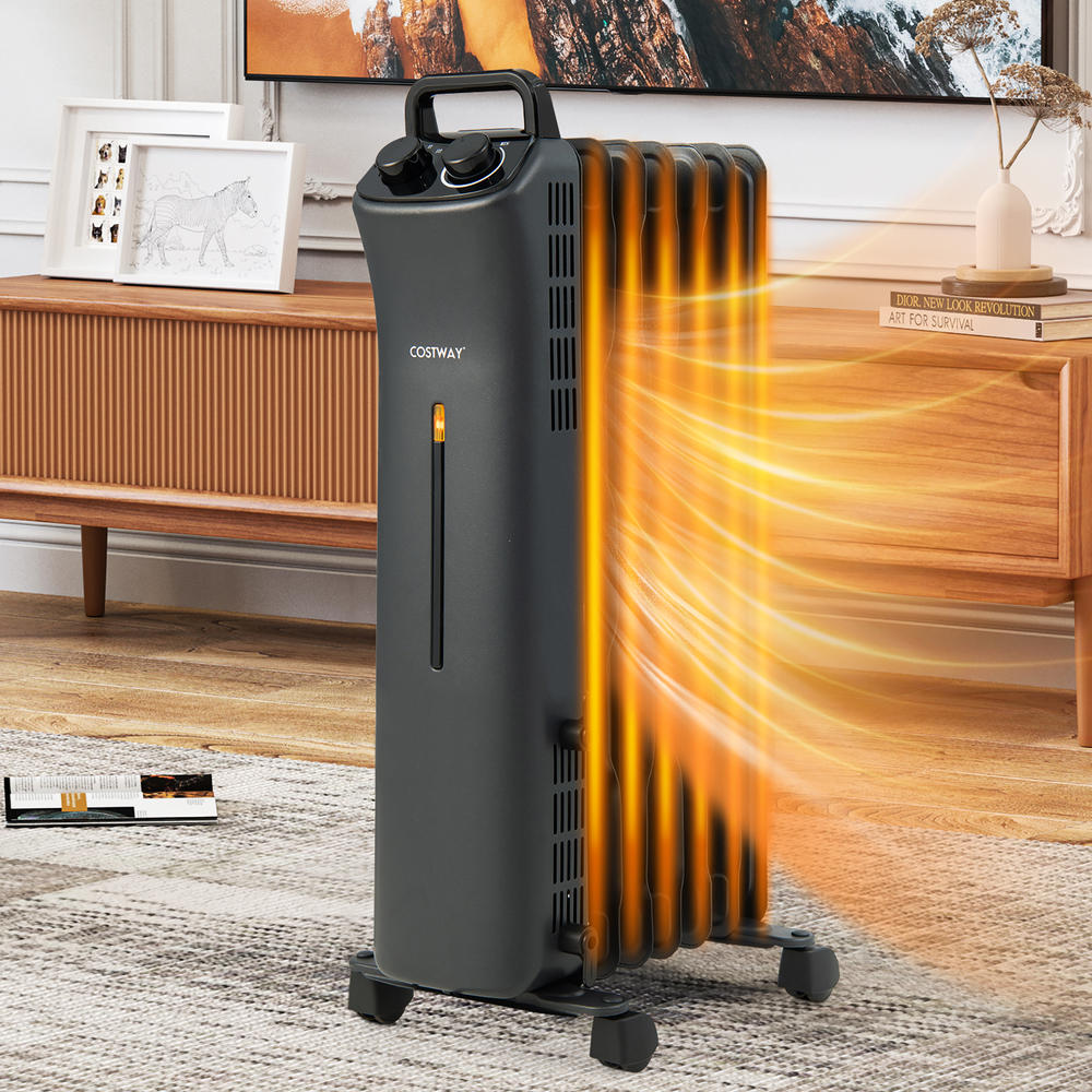 Costway 1500W Oil Filled Space Heater Electric Heater w/Adjustable Thermostat