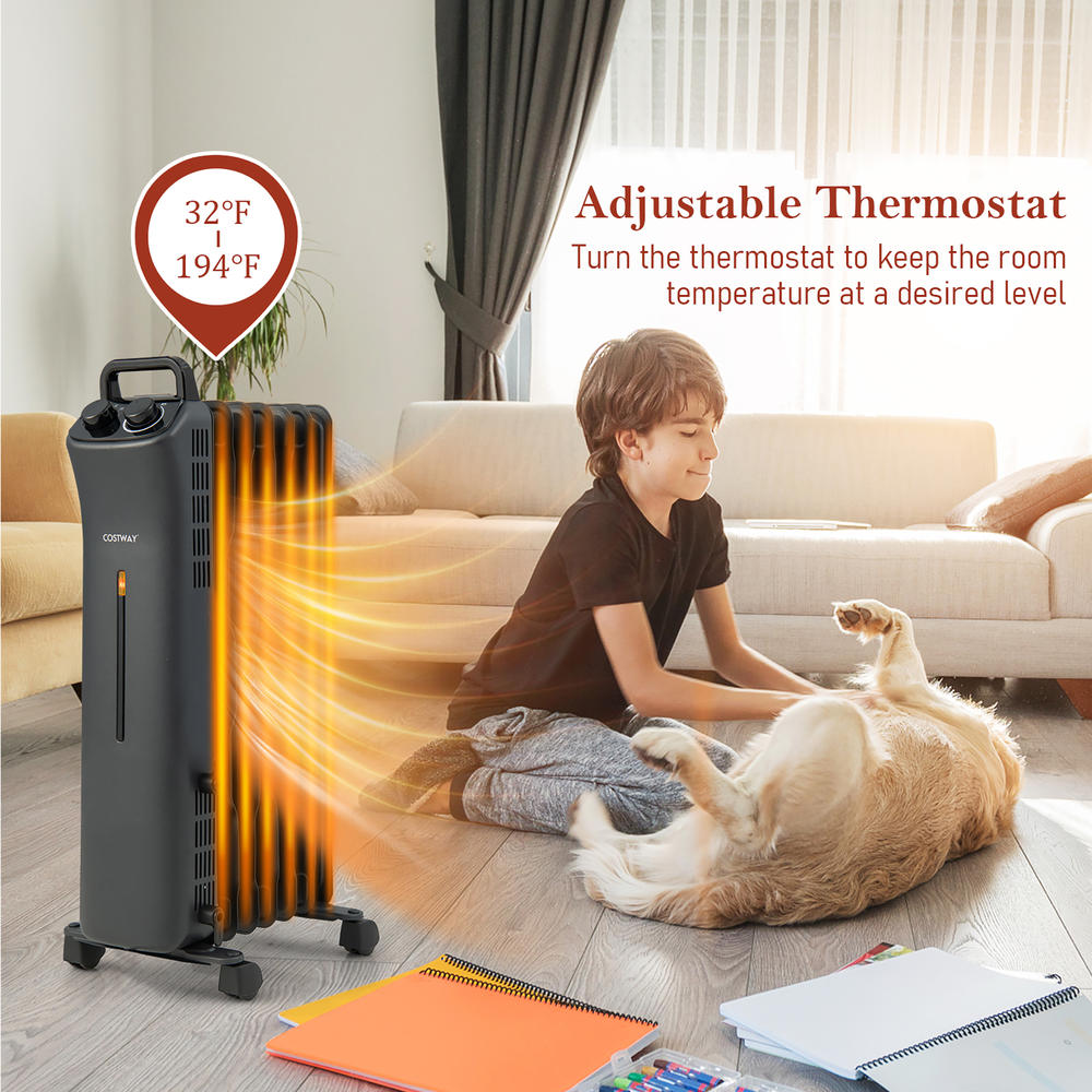 Costway 1500W Oil Filled Space Heater Electric Heater w/Adjustable Thermostat