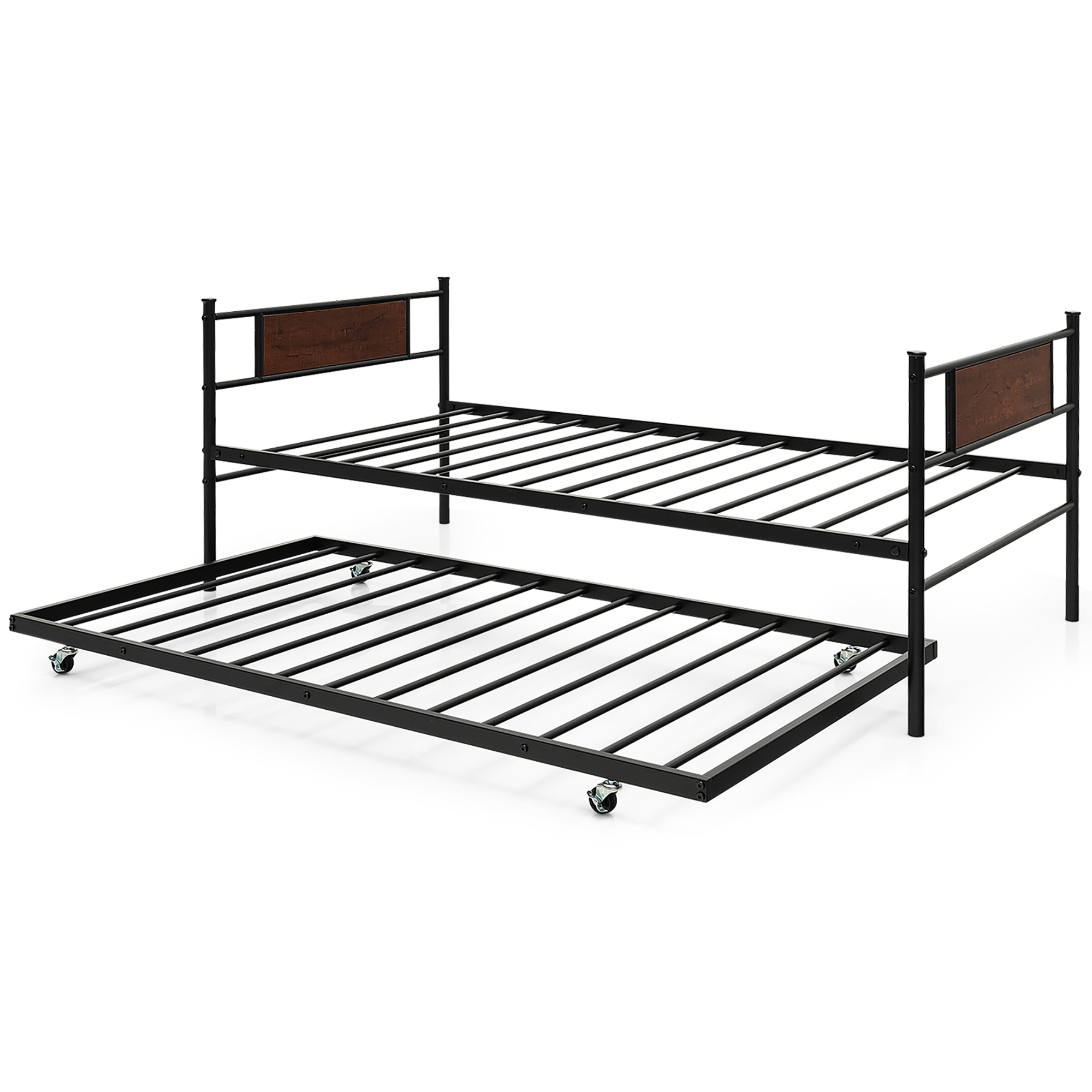 Costway Twin 2-In-1 Daybed Frame with Trundle Bed Set Steel Platform Sofa Bed Black