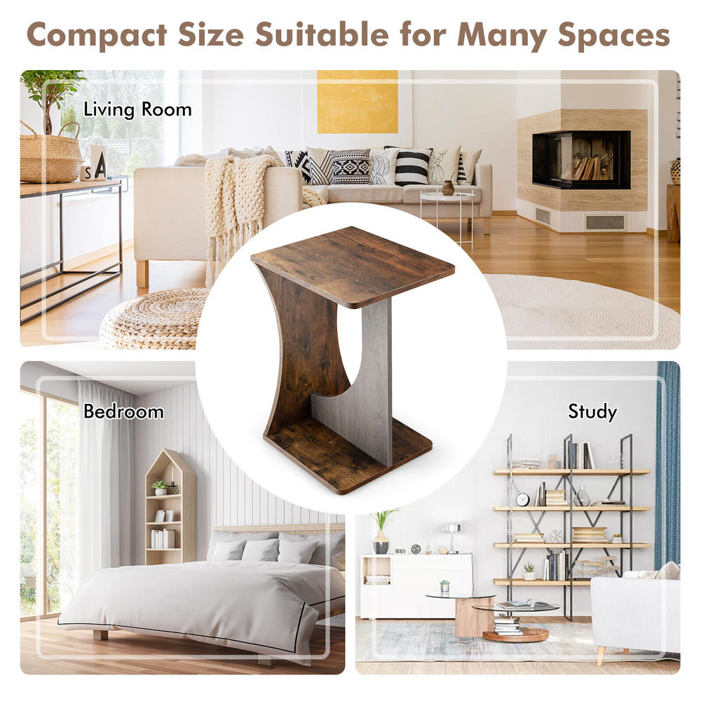Costway Side Table 2 Tier Sofa Couch Table Compact C-shape End Table Snack Coffee Table