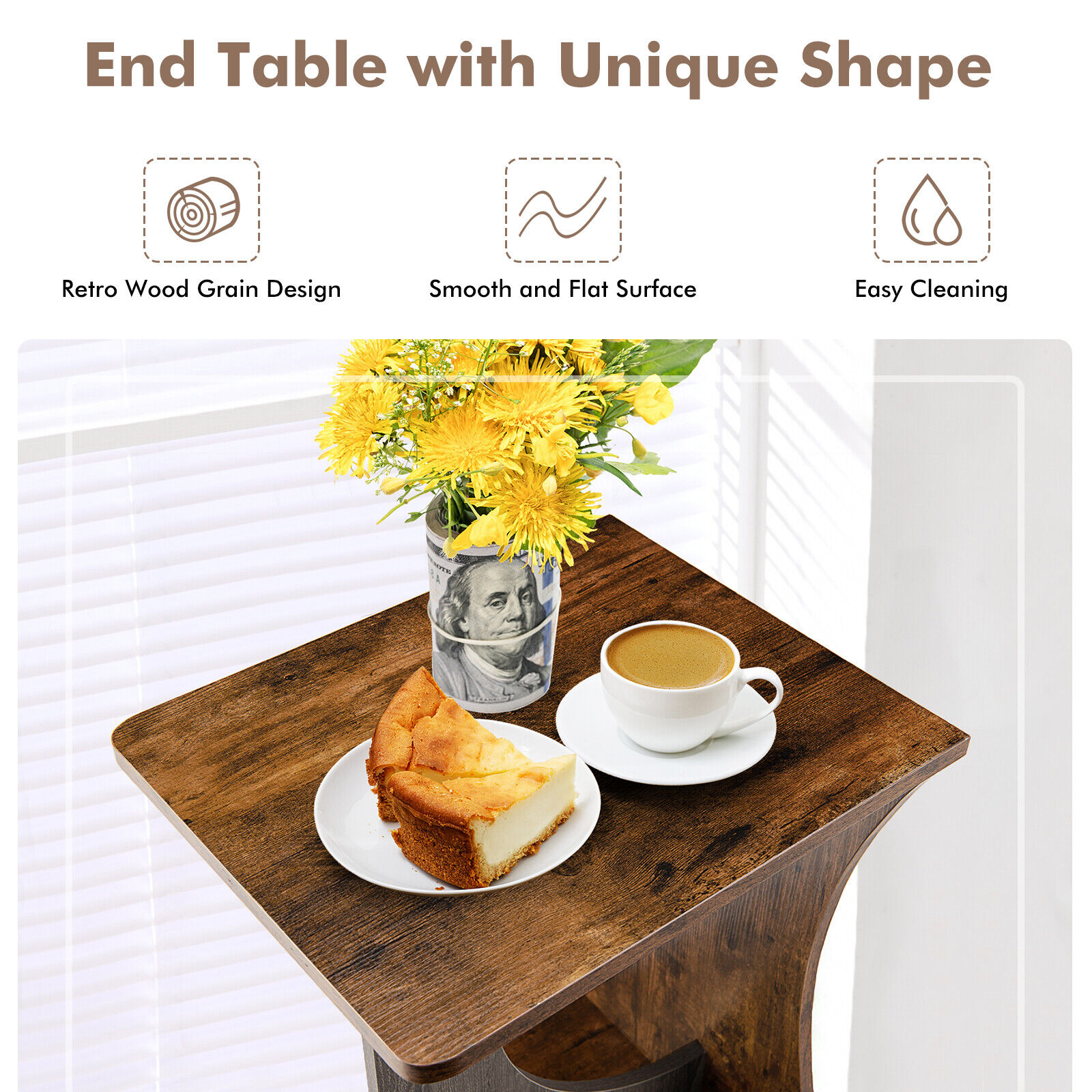Costway Side Table 2 Tier Sofa Couch Table Compact C-shape End Table Snack Coffee Table