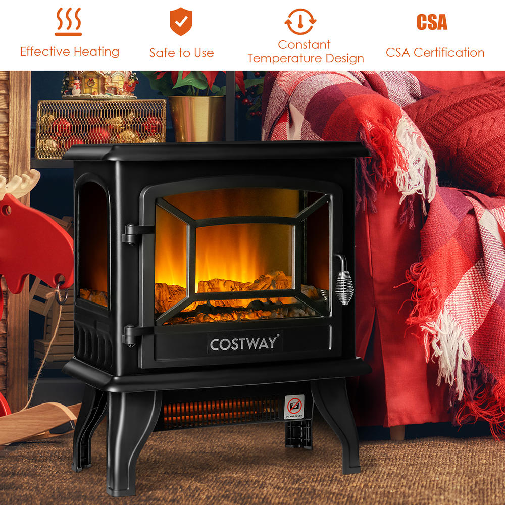 Costway 20''  Freestanding Electric  Fireplace Heater Stove W/ Thermostat & Flame Effect