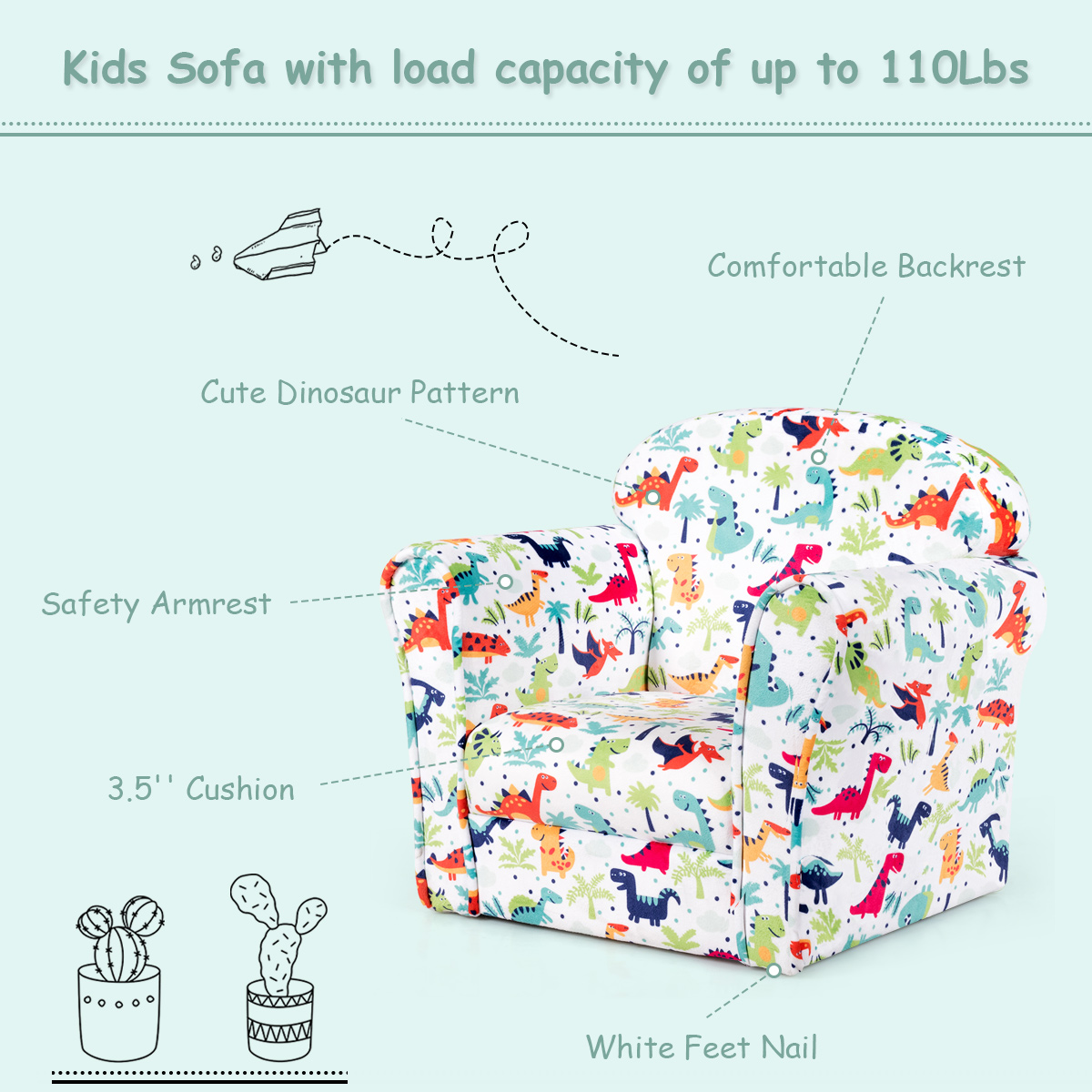Costway Toddler Children Single Sofa Armrest Chair Furniture Cute Gift for Kids