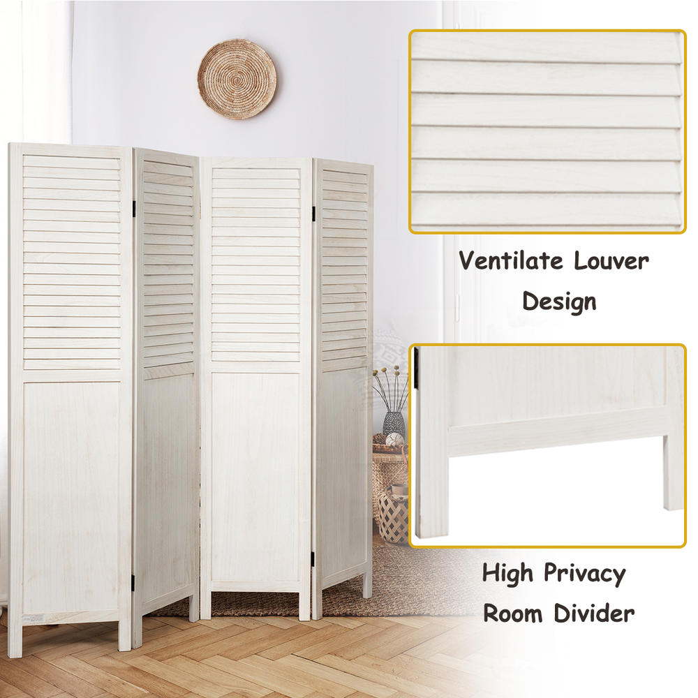 Costway 4 Panel Folding Privacy Room Divider Screen Home Furniture 5.6 Ft Tall White