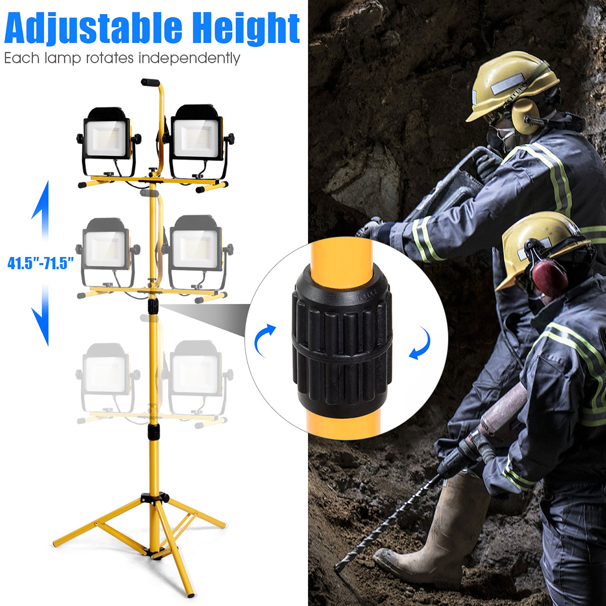 Costway 200W 20,000lm LED Dual-Head Work Light w/Adjustable Tripod Stand IP65 Waterproof